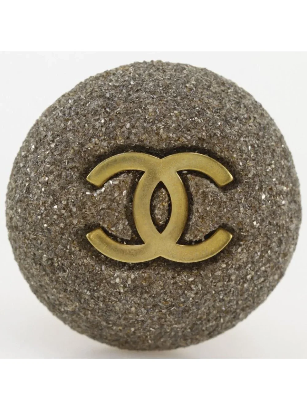 Chanel CC Logo Stone Motif Vintage Gold Plated Gray Earrings